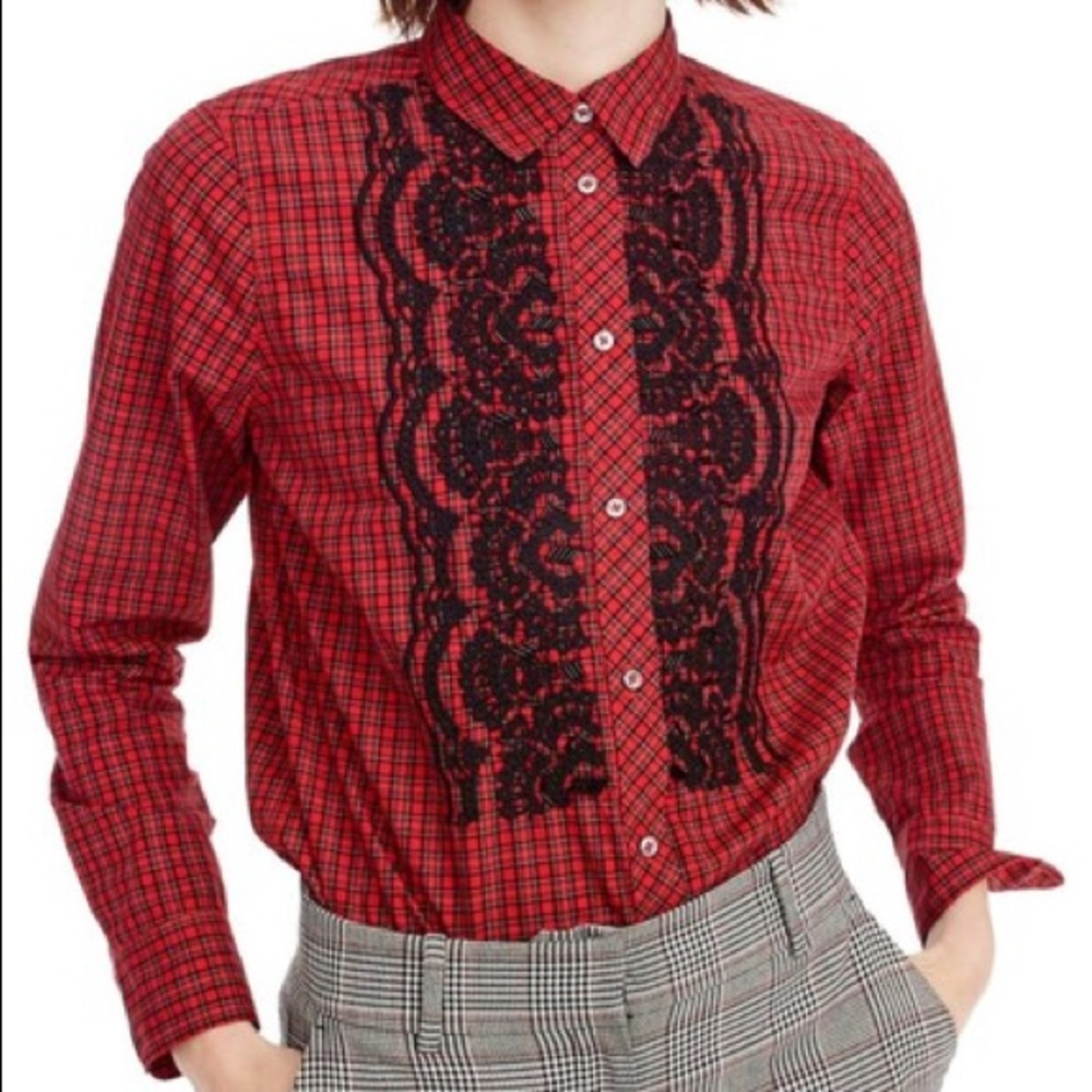 NWT J.Crew Plaid Embellished Top